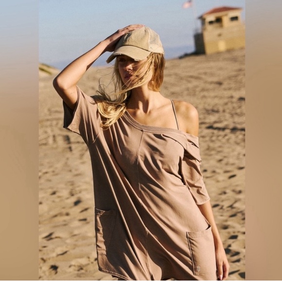Free People! FP Movement Hot Shot Tee Romper In Mocha Latte NWT! - Picture 8 of 10